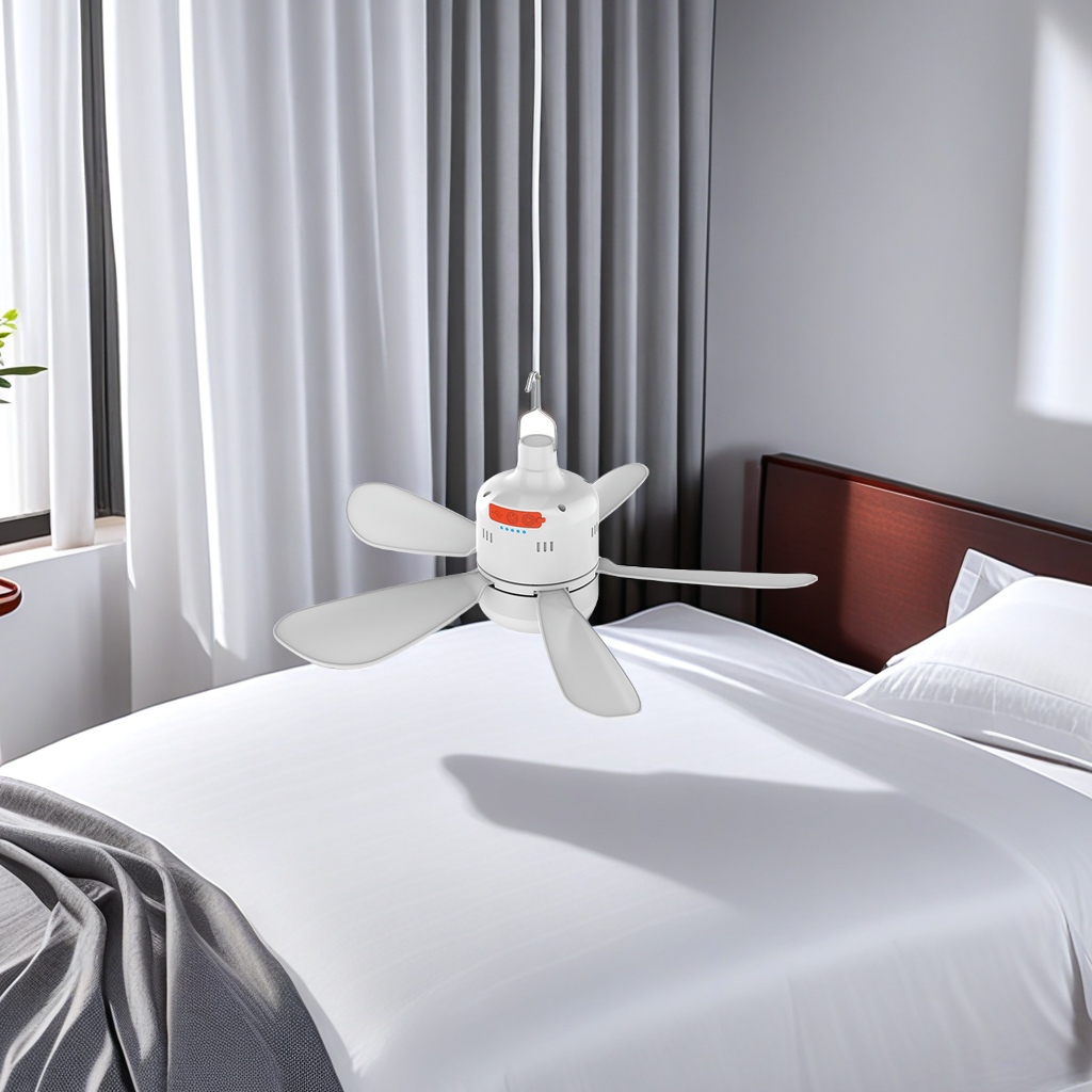 小吊扇灯床上白底实物图