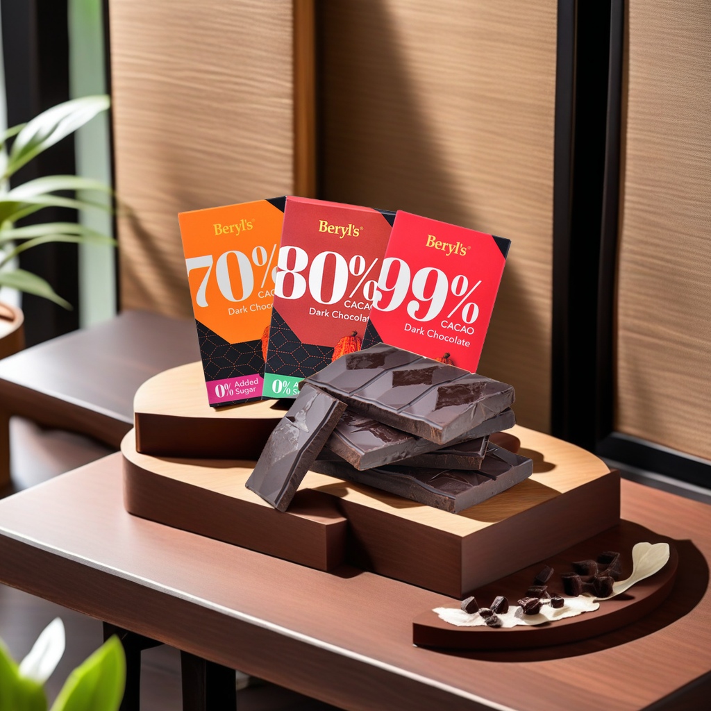 马来西亚进口Beryls黑巧克力 70% 80% 99%可可含量选择 90g包装 休闲零食饼干 纯正口感享受