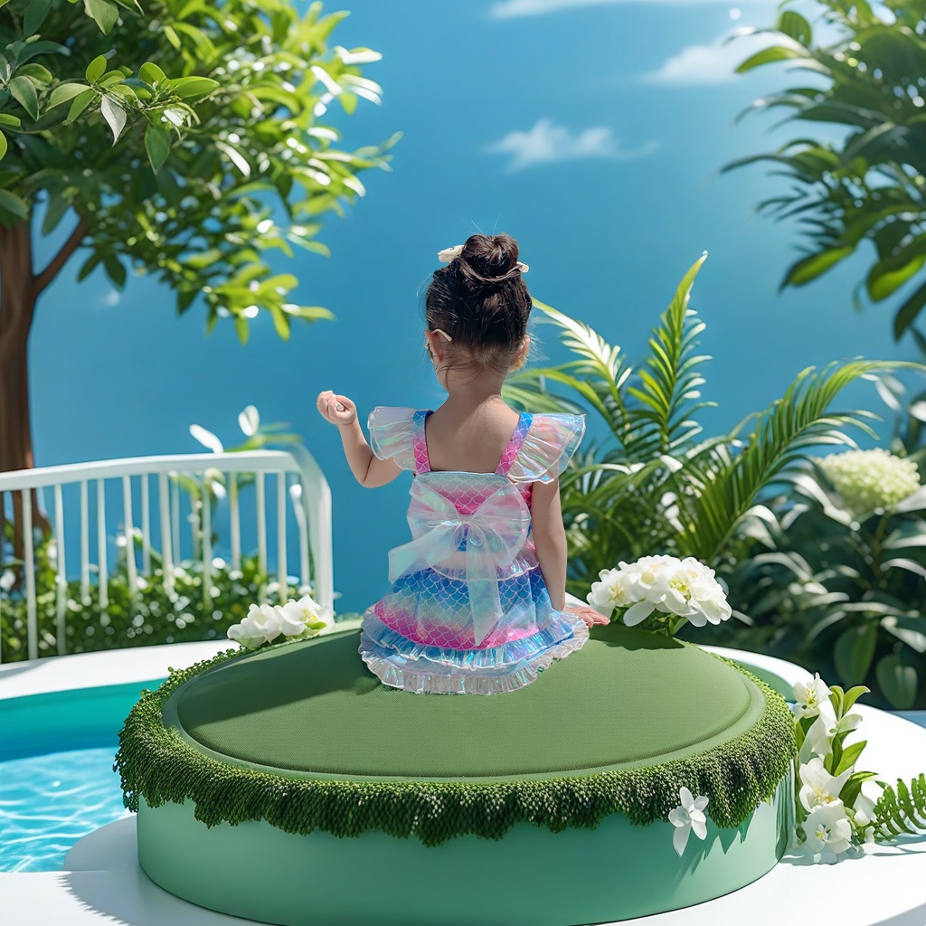 The 2024 new children's internet-famous swimming suit for girls is a cool summer mermaid split swimsuit. The swimsuit for girls features a unique design. Other categories and styles are available for selection Specification image