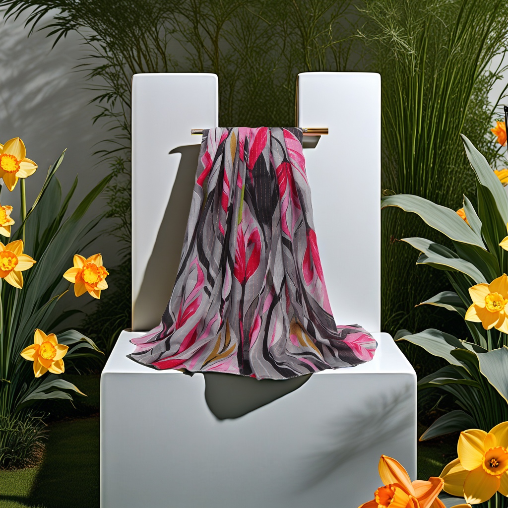 2024年秋冬新款水仙花图案优雅名媛风亮色印花柔软围巾女士保暖防寒围脖精选款