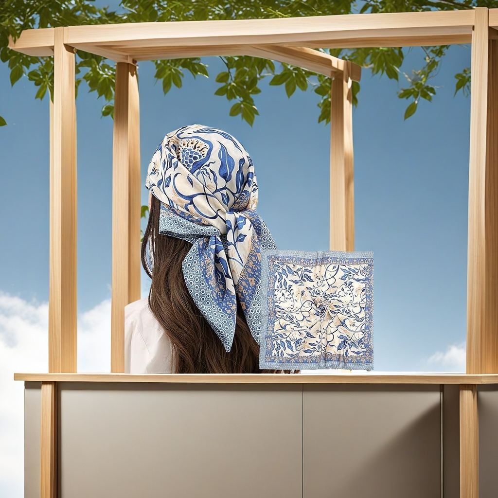 跨境新款女士丝巾 70*70春夏防晒小方巾 大印花轻薄款 颈部护理薄款防晒领巾 发带多用途