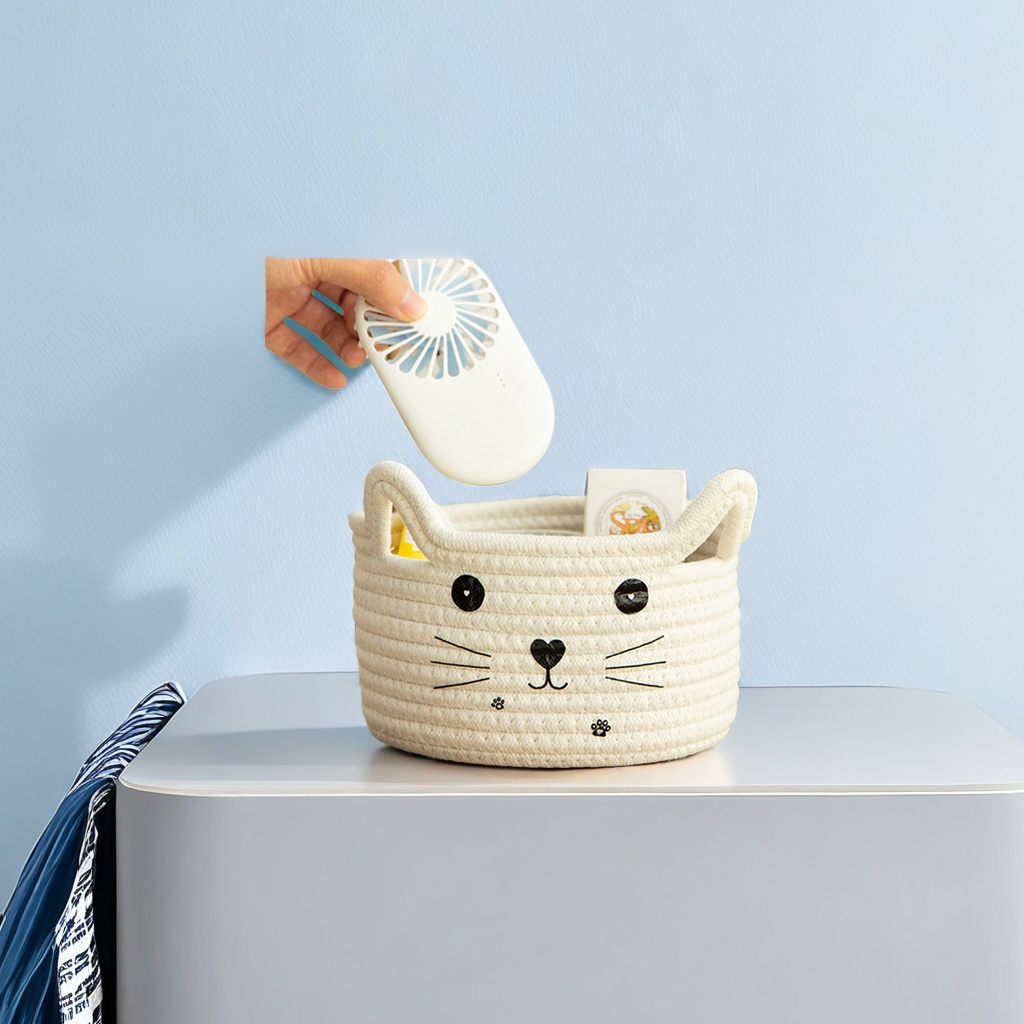 Cross-border cat cartoon cotton thread woven desktop storage basket remote control, miscellaneous and cosmetic storage box, storage basket, environmentally friendly and durable