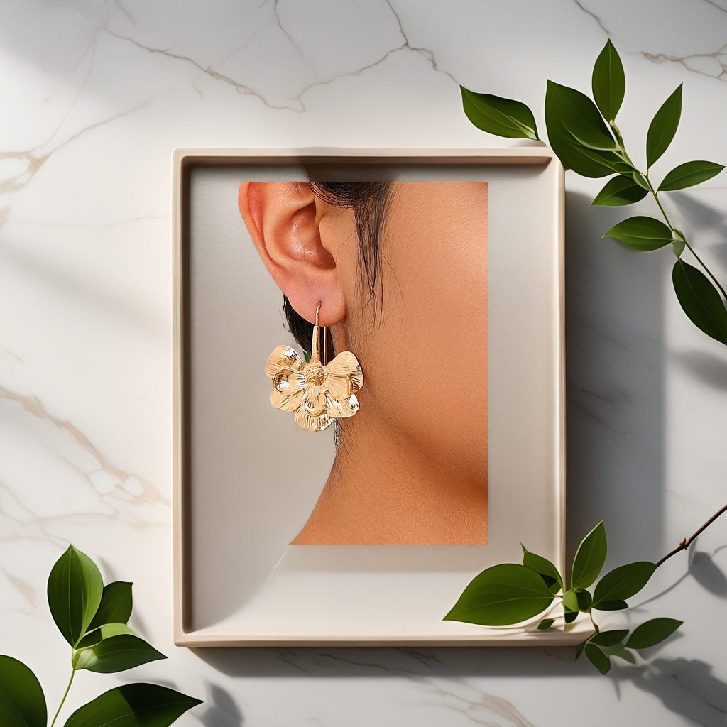 European and American fashionable, simple metal creative flower ear hooks, elegant and feminine earrings, a must-have for traveling, full of high-end feel details Picture