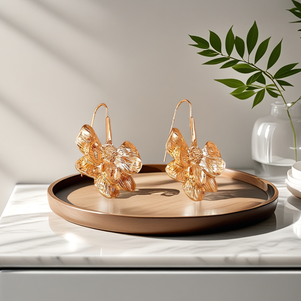 European and American fashionable, simple metal creative flower ear hooks, elegant and feminine earrings, a must-have for traveling, full of high-end feel Application Scenario