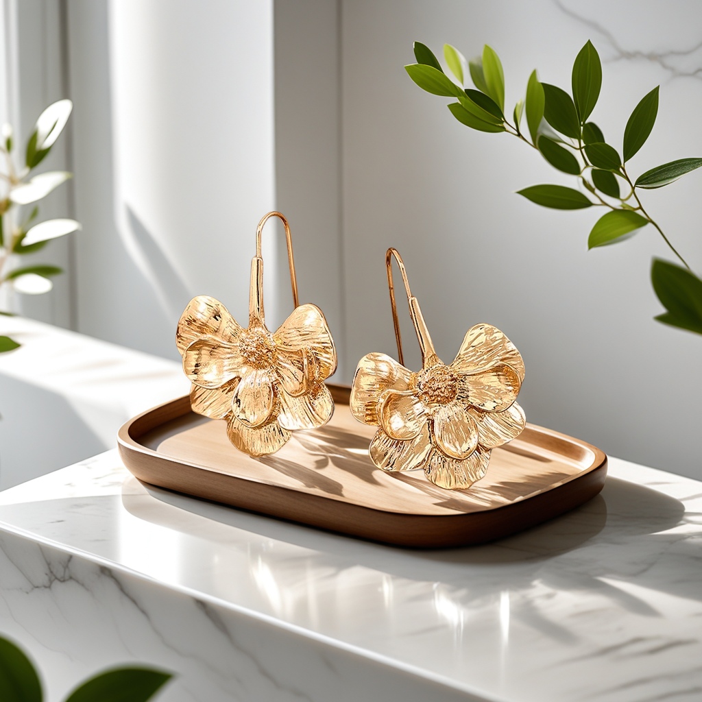European and American fashionable, simple metal creative flower ear hooks, elegant and feminine earrings, a must-have for traveling, full of high-end feel