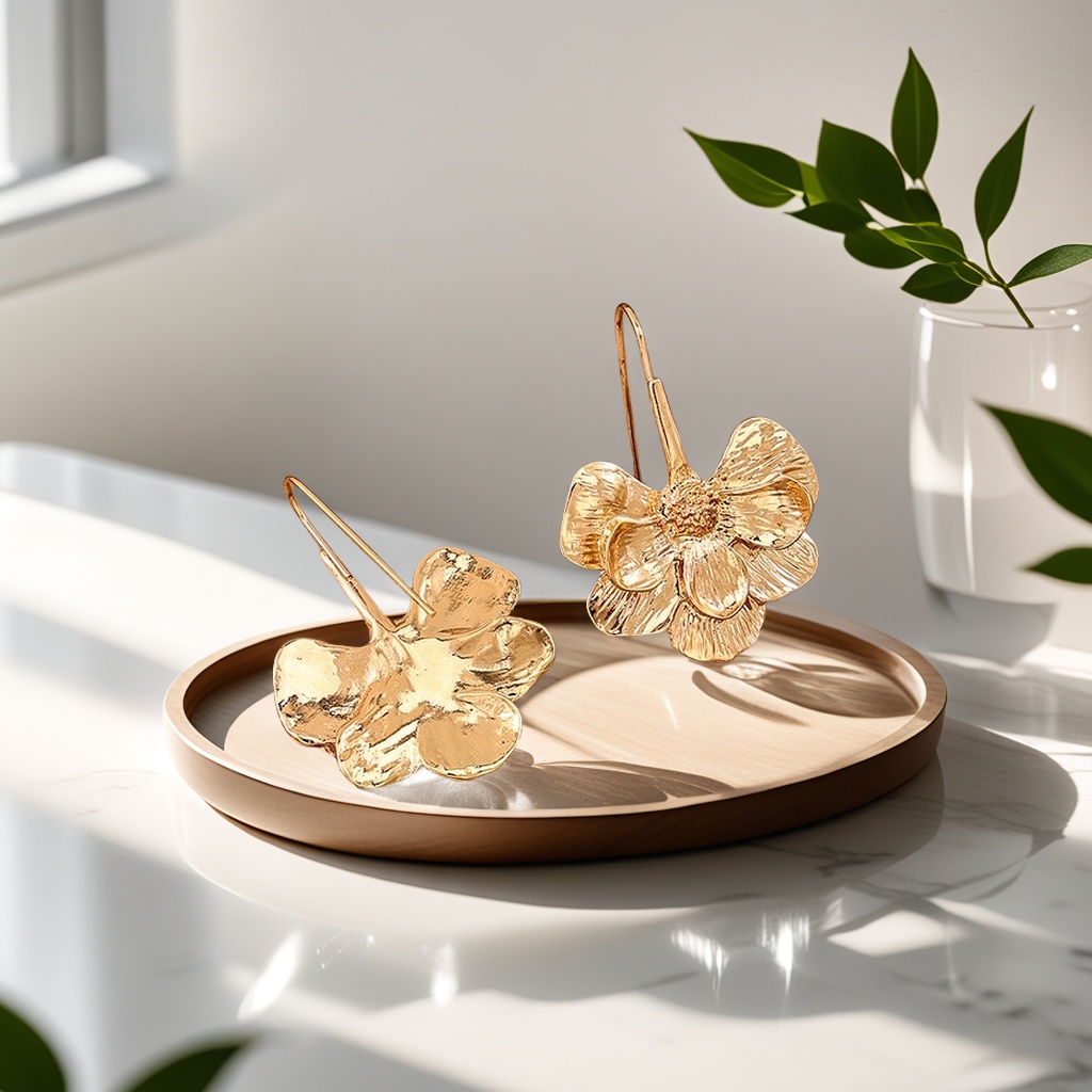 European and American fashionable, simple metal creative flower ear hooks, elegant and feminine earrings, a must-have for traveling, full of high-end feel Item Picture