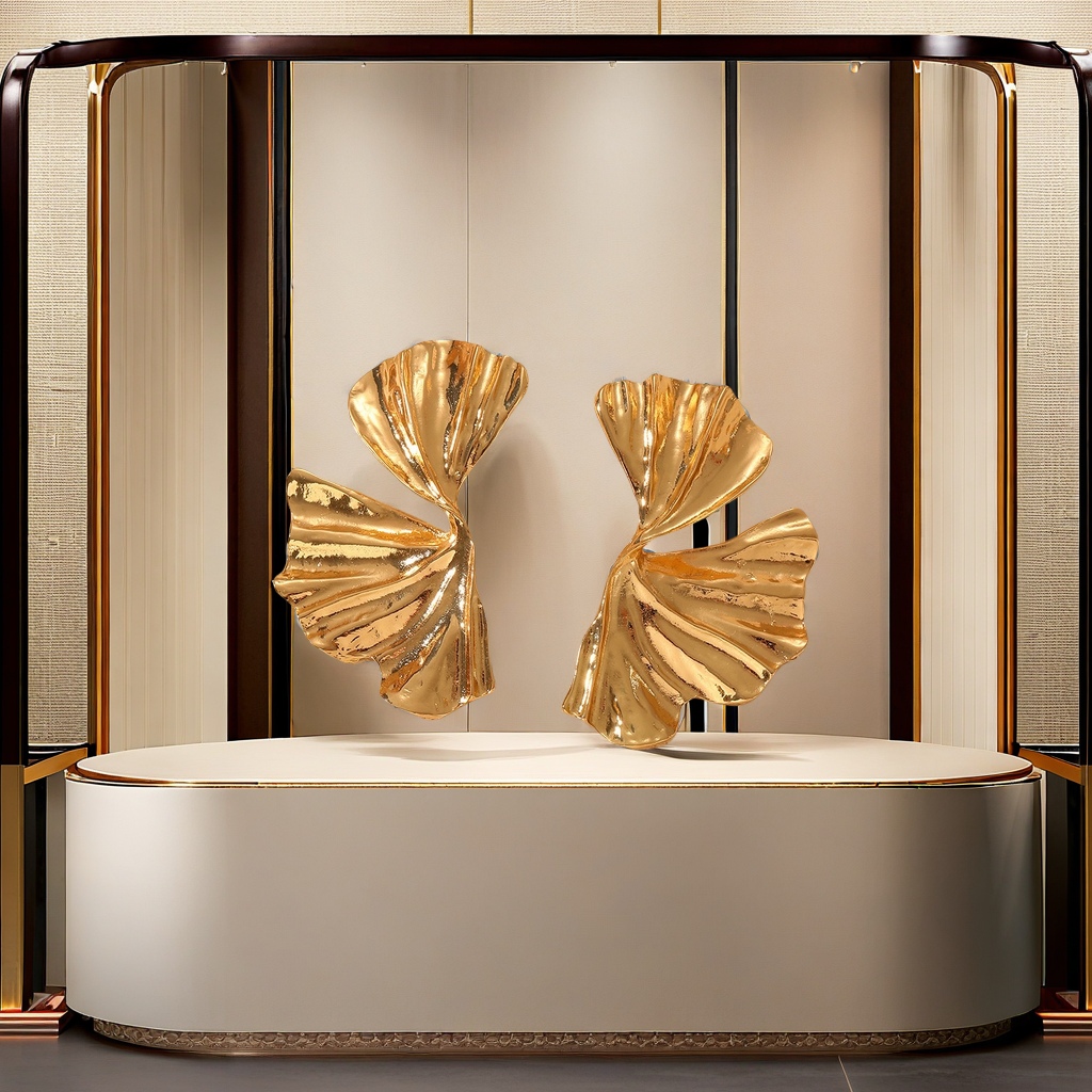 Unique design of the punk style gold ginkgo leaf stud earrings for women with pleated flaky leaf and flower patterns Specification image
