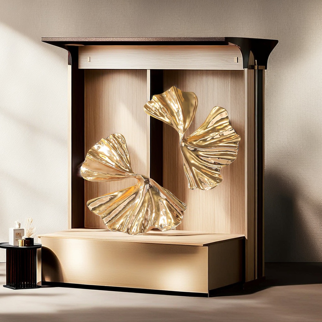 Unique design of the punk style gold ginkgo leaf stud earrings for women with pleated flaky leaf and flower patterns