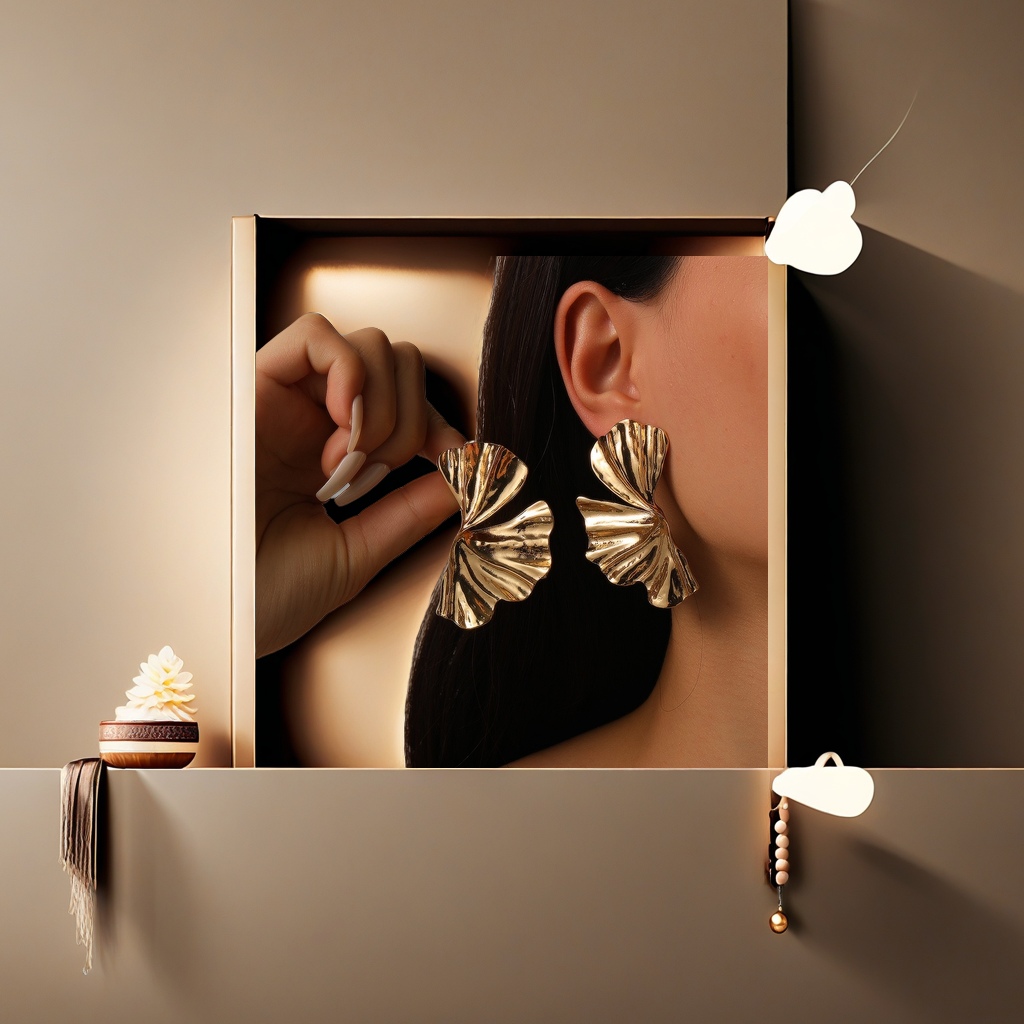 Unique design of the punk style gold ginkgo leaf stud earrings for women with pleated flaky leaf and flower patterns details Picture