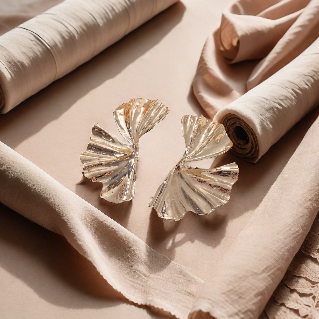 European and American cross-border punk style ginkgo leaf golden stud earrings for women, fashionable and trendy leaf pleated earrings, flaky flower decorative earrings Item Picture