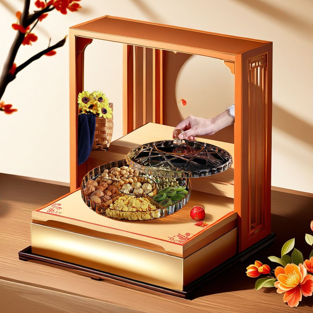 创意现代客厅收纳盒 零食干果盘分格带盖 干果盒透明过年糖果盒 家用酒杯款式 精致生活必备品