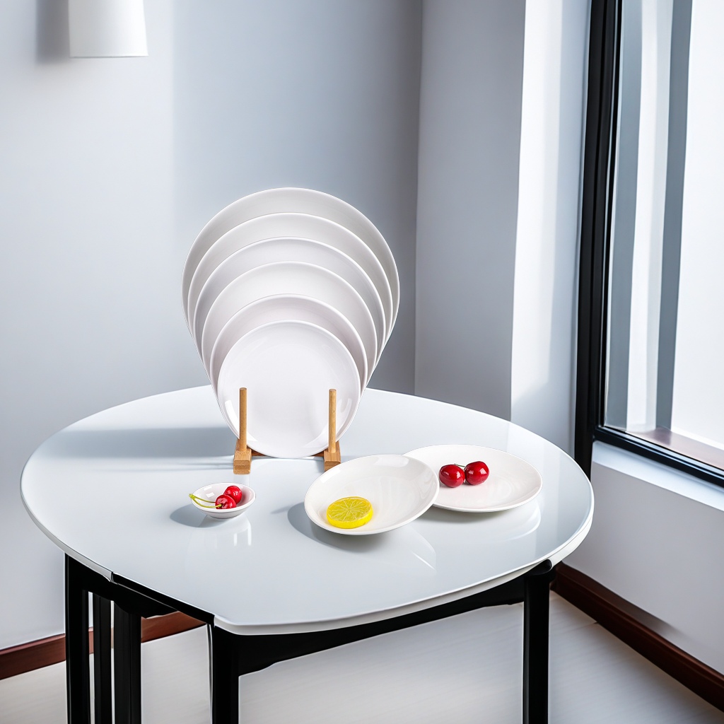 密胺材质白色圆形菜盘子 仿瓷质感火锅店专用 餐厅自助餐快餐配菜盘子 盘子耐用易清洗