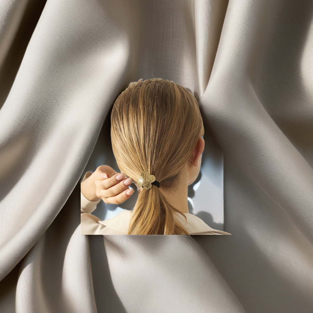 跨境新款金属四叶草设计高弹力马尾发绳盘发造型发绳