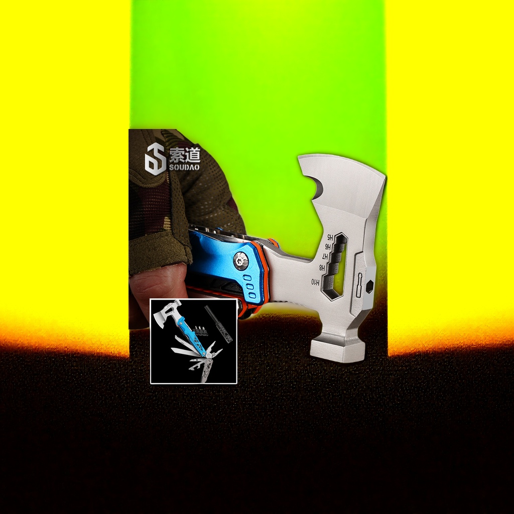 Wholesale outdoor multi-functional axes, vehicle-mounted hammers, pliers, firewood chopping tactical axes, camping survival firewood chopping axe combination tools