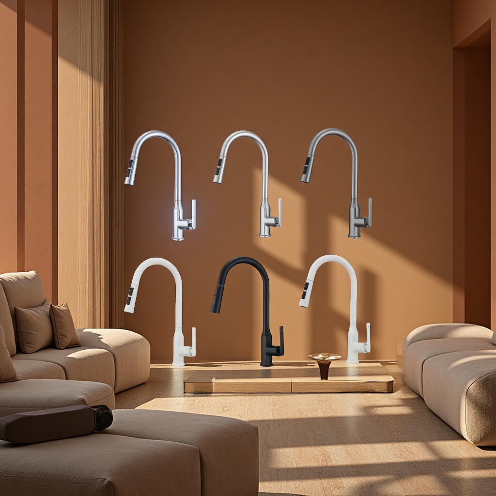 The pull-out kitchen faucet has a strong turning function and smooth drainage. The faucet has a unique design, is durable and practical. It is a new type of faucet Specification image