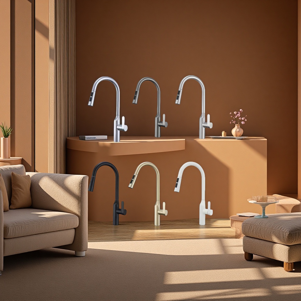 The pull-out kitchen faucet has a strong turning function and smooth drainage. The faucet has a unique design, is durable and practical. It is a new type of faucet details Picture
