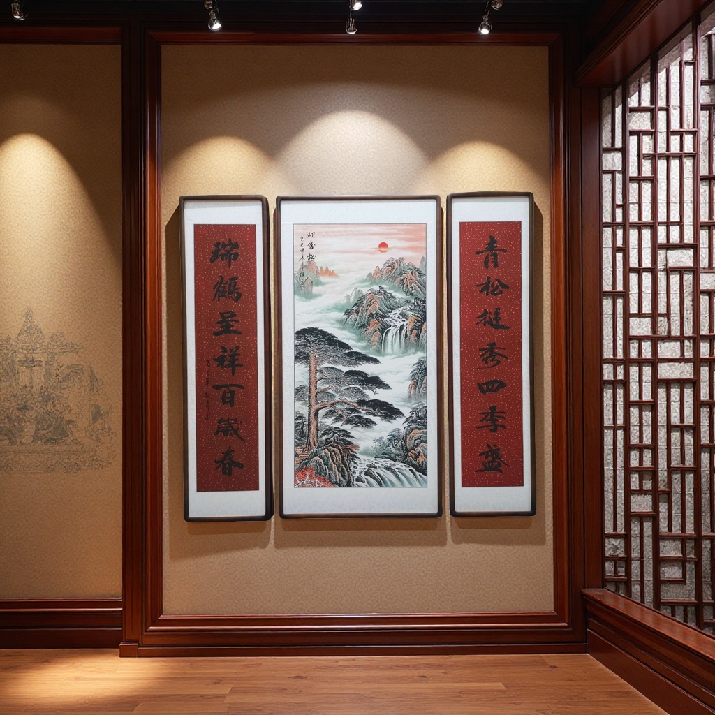 "Traditional Cultural New Year pictures, ancient-style decorative calligraphy and painting, central hall series, cross-stitch handicrafts, exquisite hanging paintings, home wall hanging artworks details Picture