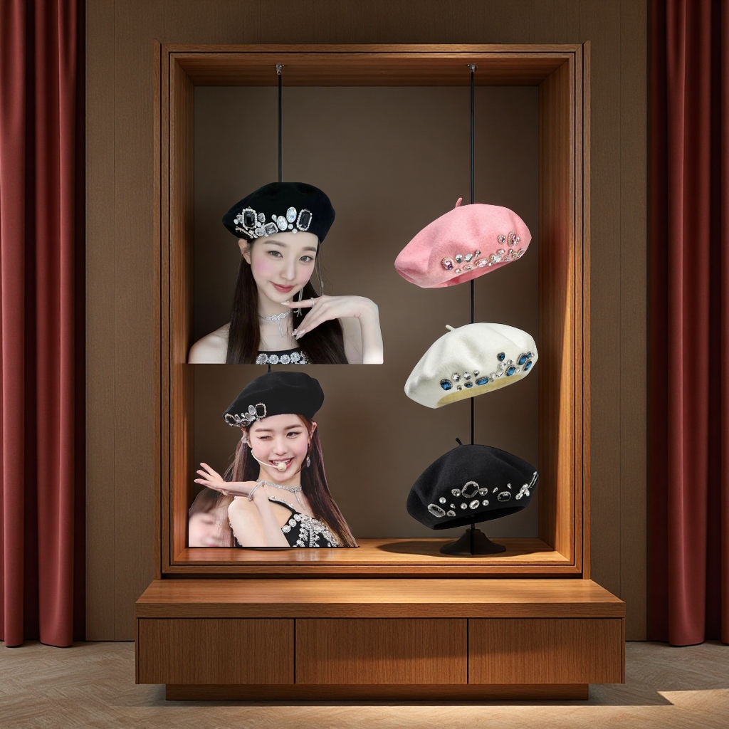 张元英款奢华钻钻加厚羊毛贝雷帽女英伦复古秋冬百搭画家帽蓓蕾帽 头巾款式时尚保暖潮流新品