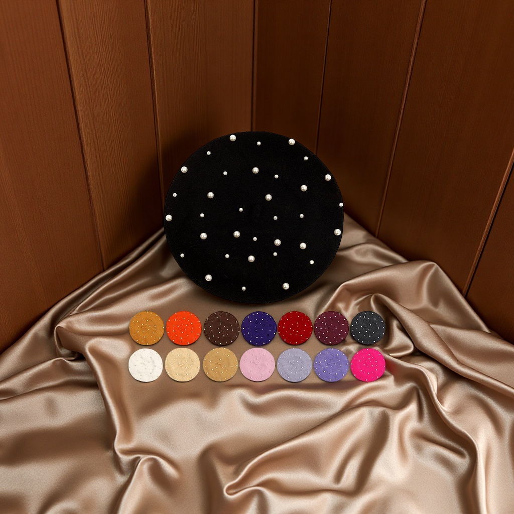British retro chanel-style pearl decorated wool beret for women, Korean versatile painter hat, Japanese pumpkin hat for women, other categories