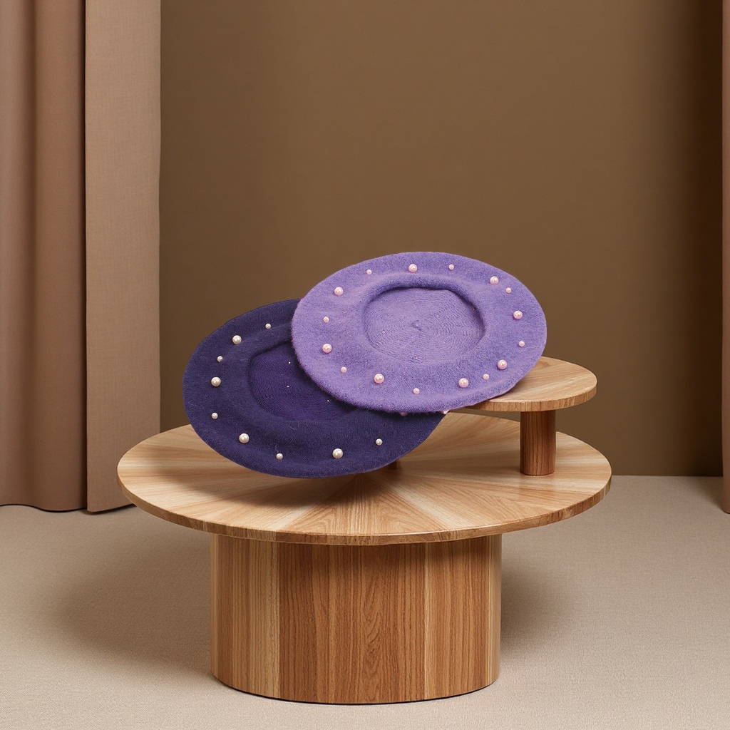 British retro chanel-style pearl decorated wool beret for women, Korean versatile painter hat, Japanese pumpkin hat for women, other categories Specification image