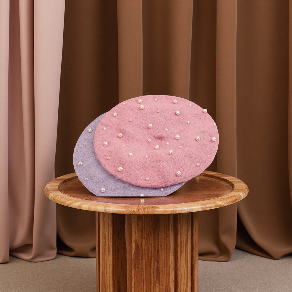 British retro chanel-style pearl decorated wool beret for women, Korean versatile painter hat, Japanese pumpkin hat for women, other categories Item Picture