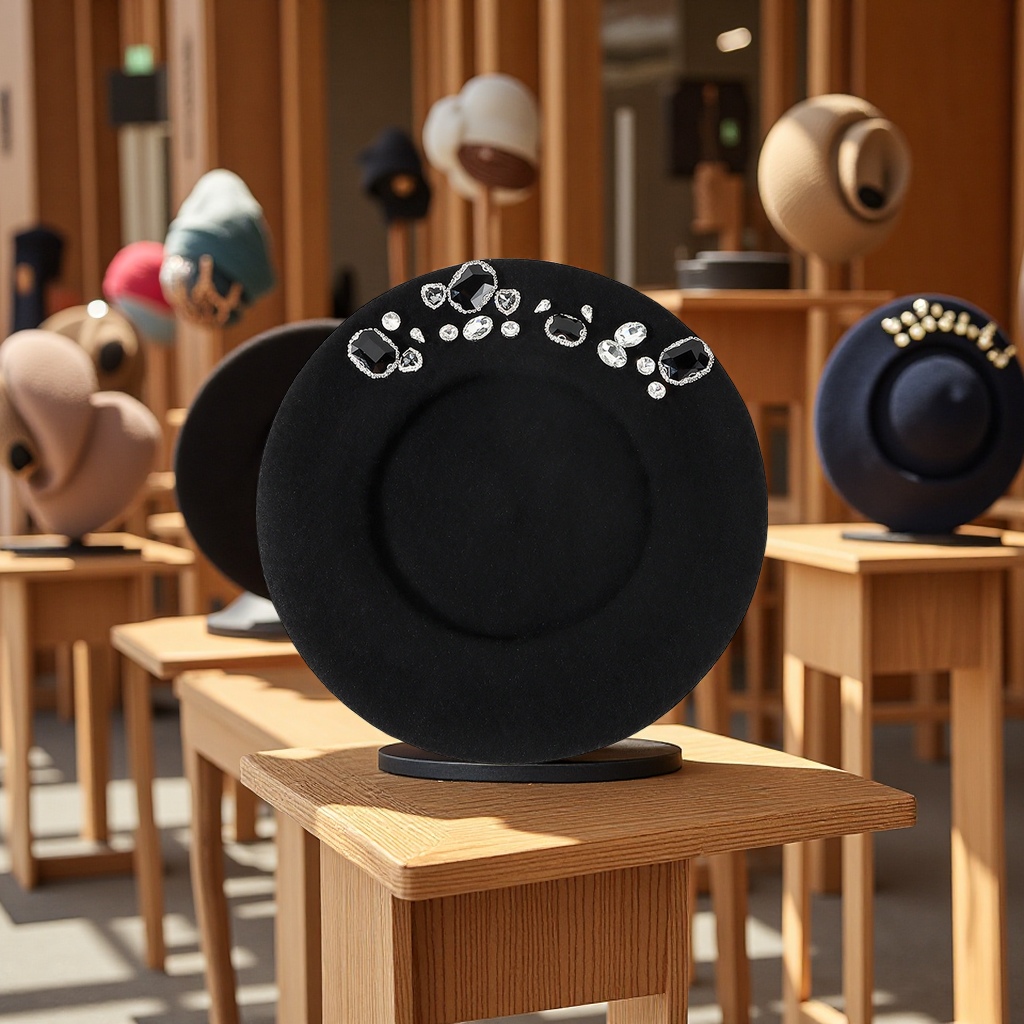 This is a new autumn and winter collection from South Korea, featuring a woolen beret for women, which is warm and fashionable. It is decorated with rhinestones and features a headscarf design Item Picture