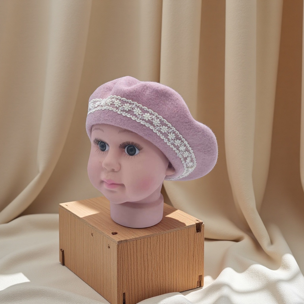 "Children's wool Beret women's pullover Versatile winter warm knitted cap Cashmere knitted fine texture soft and smooth, not prickly Specification image