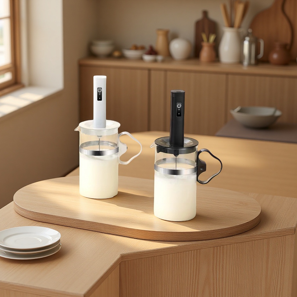 新款家用烘焙电动打蛋器 小型咖啡搅拌器打发器套装 奶泡杯搅拌一体机