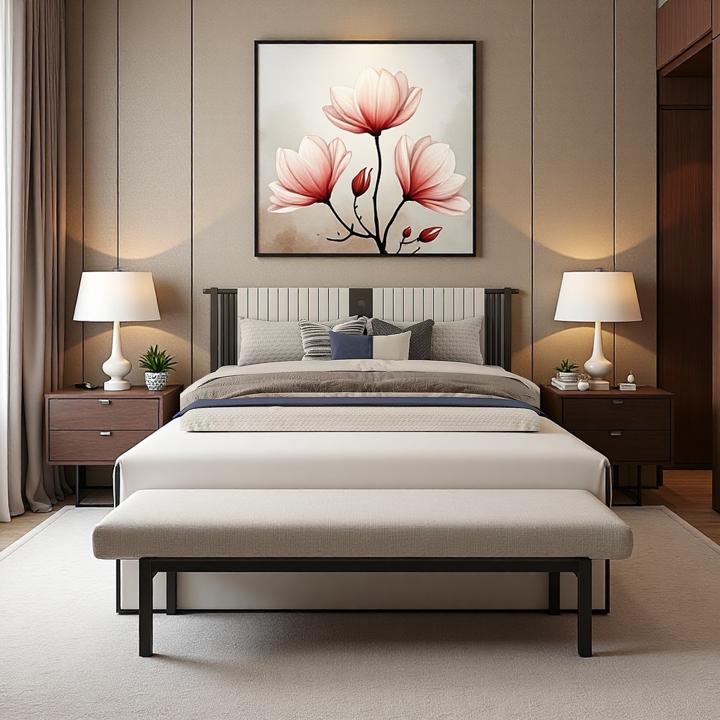 新中式国风玉兰主人房卧室装饰画 高档大气酒店床头墙壁挂画 现代横幅墙饰艺术品