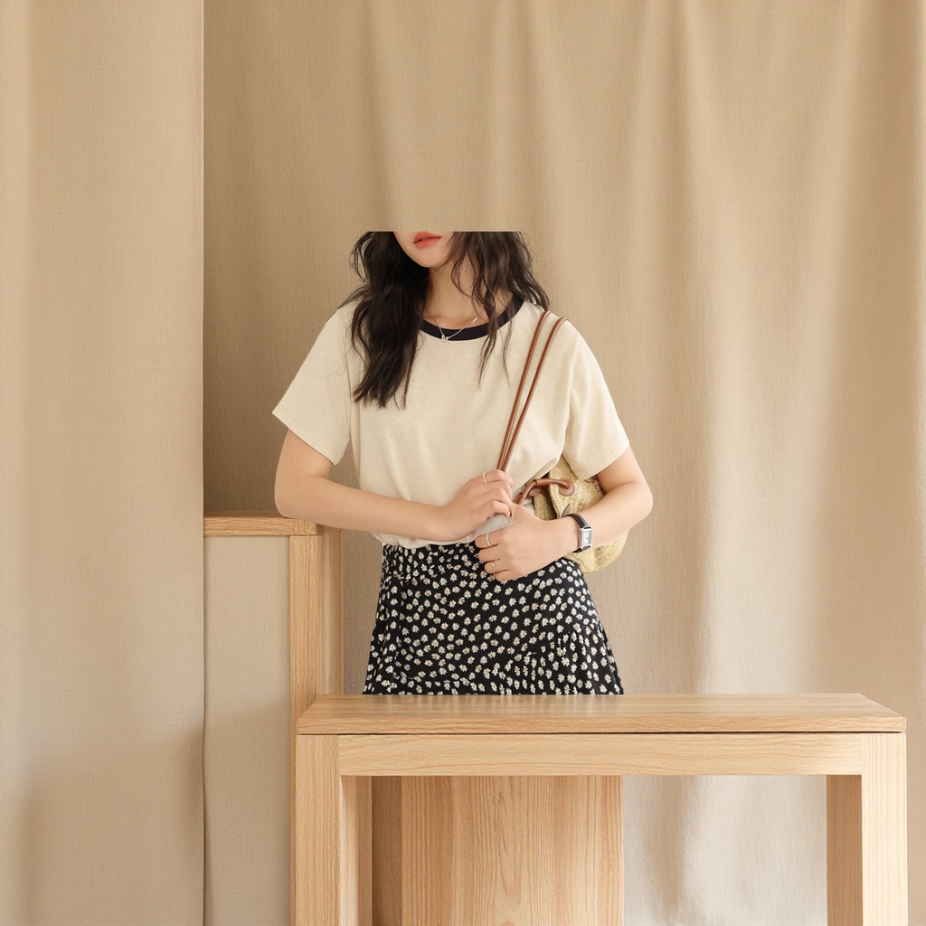 2025新款春夏天丝亚麻短袖女式T恤 百搭圆领休闲撞色套头上衣 打底衫女时尚潮流