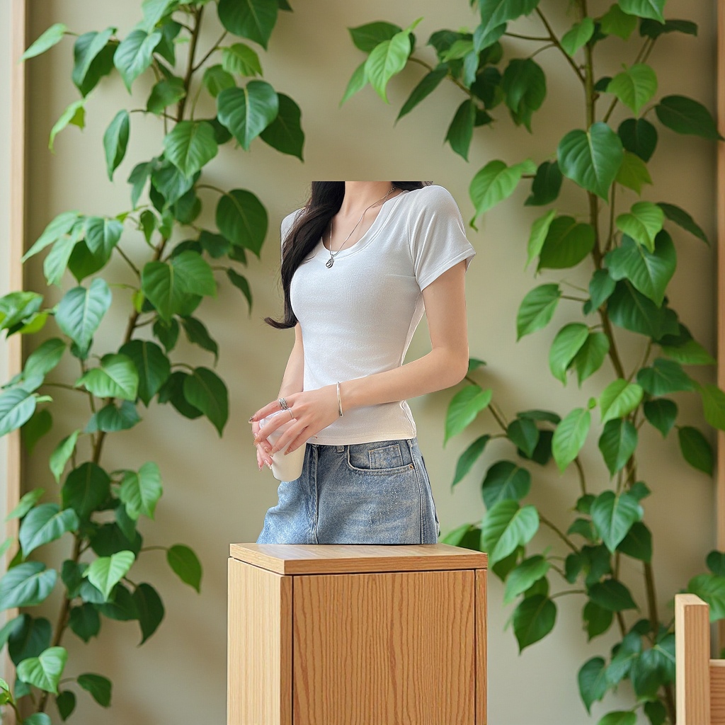 2025新款春夏白色圆领短袖T恤 女式打底衫外穿休闲显瘦修身内搭上衣 时尚舒适