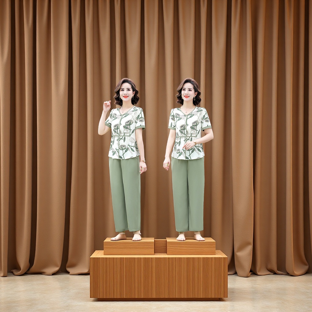 2025新款妈妈夏装套装 洋气时尚短袖小衫 高贵中年女士夏装 老年人中老年女装舒适轻盈