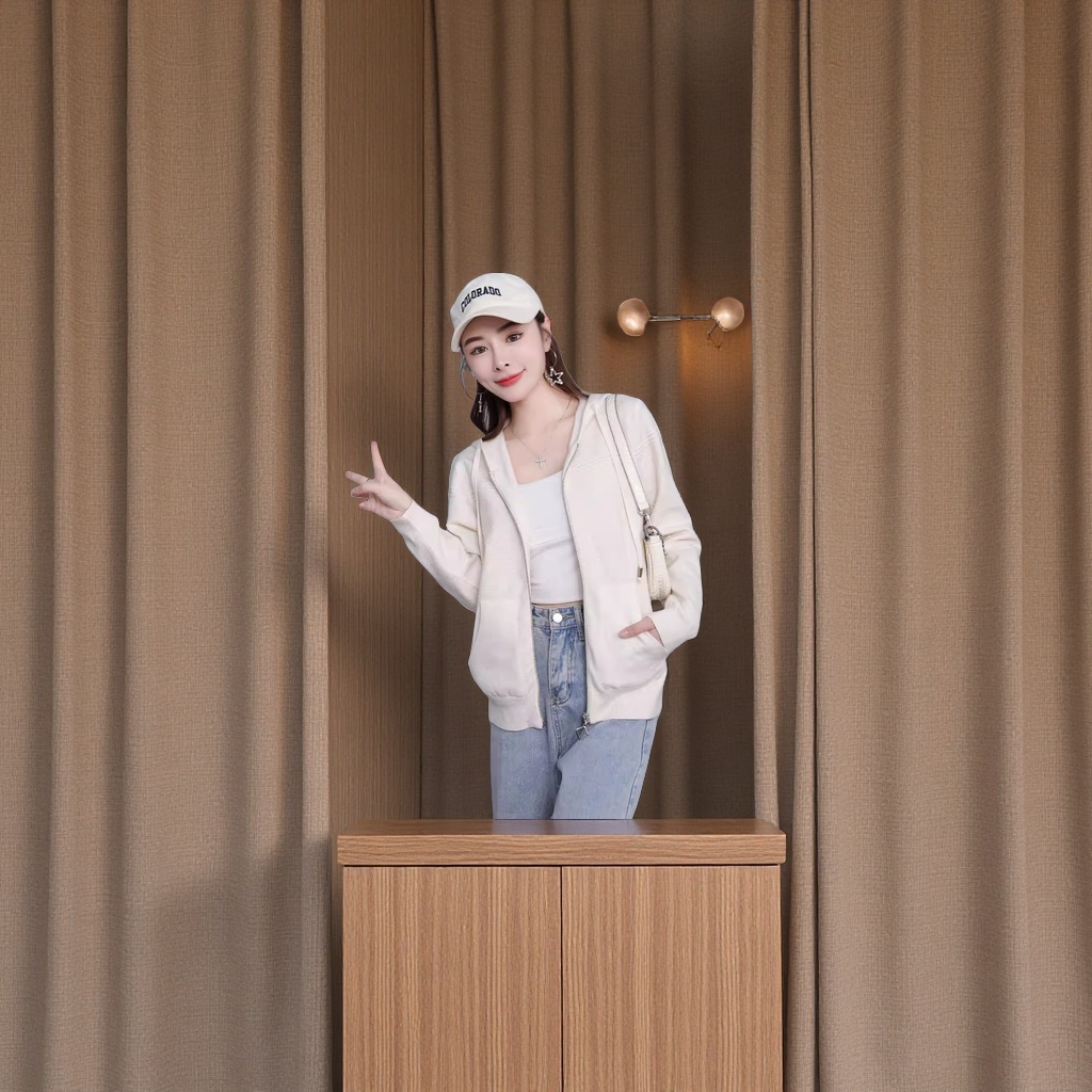 纯欲风灰色长袖针织开衫女秋季新款双头拉链修身显瘦短款上衣 绒衫卫衣轻薄保暖休闲时尚潮流