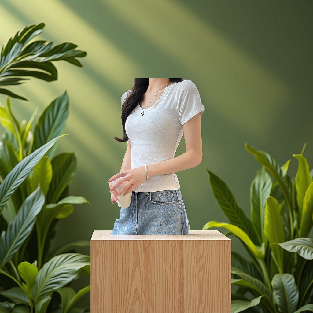 2025新款春夏白色圆领短袖T恤女 显瘦修身打底衫女 外穿休闲内搭上衣女式T恤