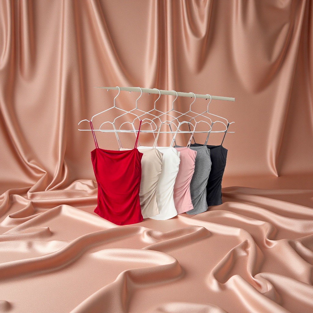 AMUSIVE女士百搭小吊带胸垫一体抹胸修身褶皱无痕打底小背心外穿款细肩带设计