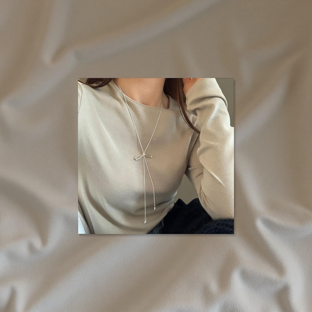 韩国ins风简约蝴蝶结抽拉式长款项链 女士小众个性时尚百搭颈链 毛衣链装饰配饰