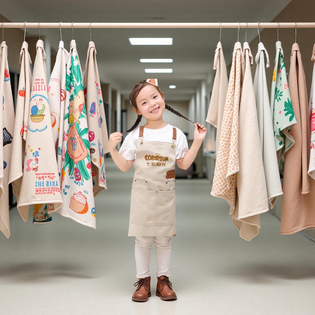 工厂现货 防水帆布围裙 儿童幼儿园书法绘画美术馆活动烘焙适用 男女孩家务围裙袖套 一体式设计方便实用