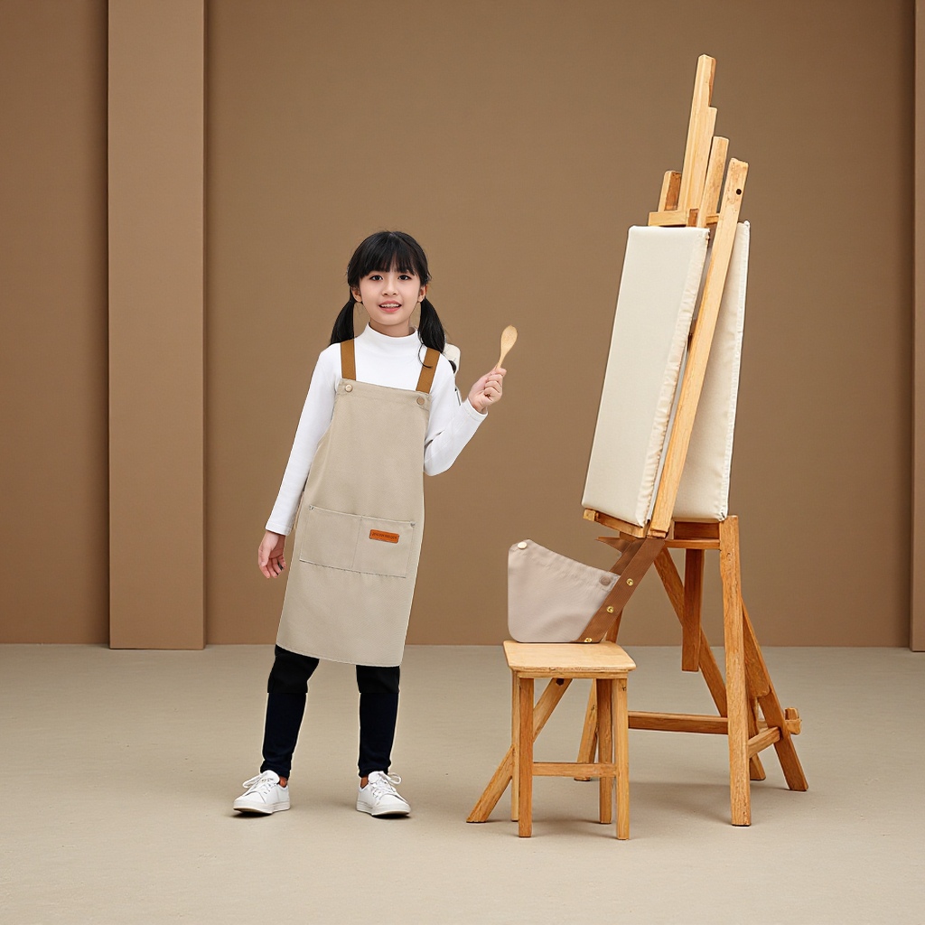 儿童帆布围裙美术绘画烘焙店图书馆活动画画罩衣画衣防水定制logo 家务围裙袖套一体设计