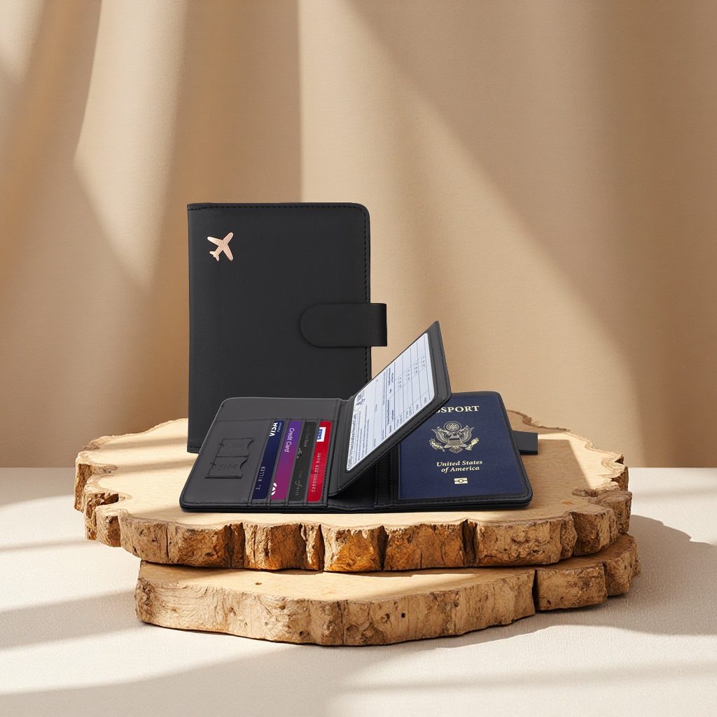 Amazon Selling Creative Aircraft Design Pu Material Rfid Anti-Theft Brush Passport Holder Travel Necessary Documents Storage Bag Cross-Border Manufacturers Direct Sales Quality Certificate Bag Item Picture