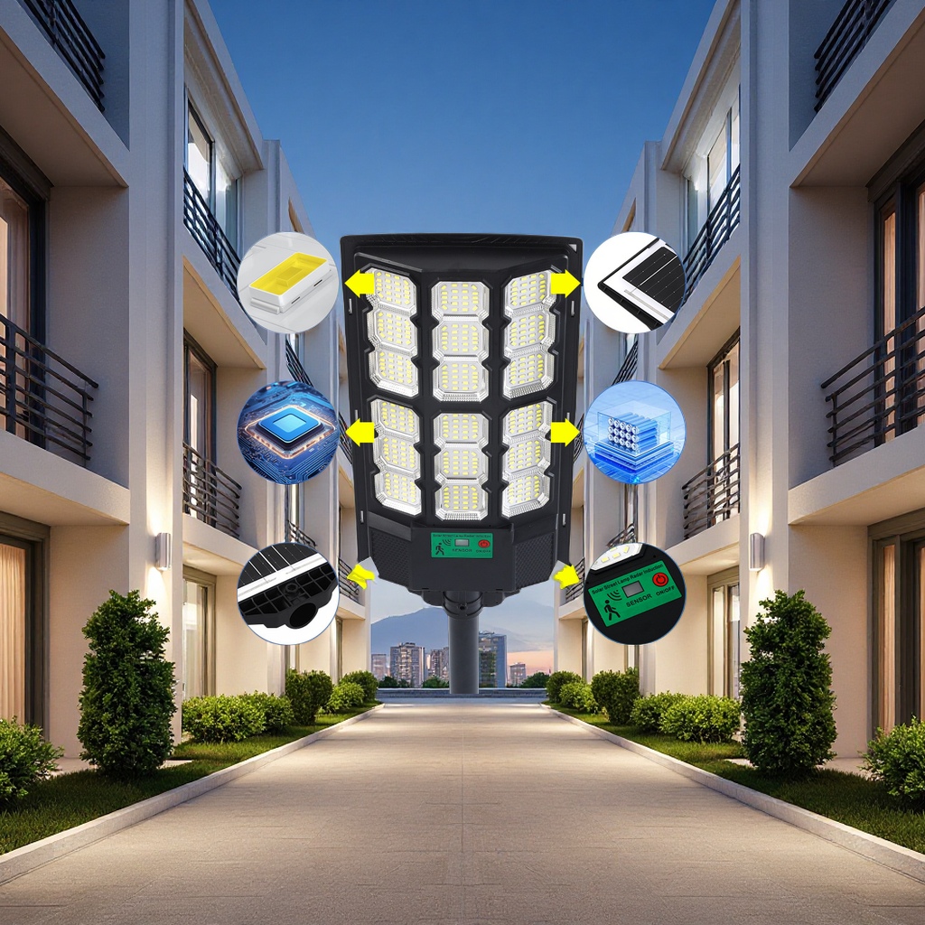 Solar integrated street lamps, high-power light-controlled radar sensor outdoor garden lamps, household environmentally friendly and energy-saving solar lamps Specification image