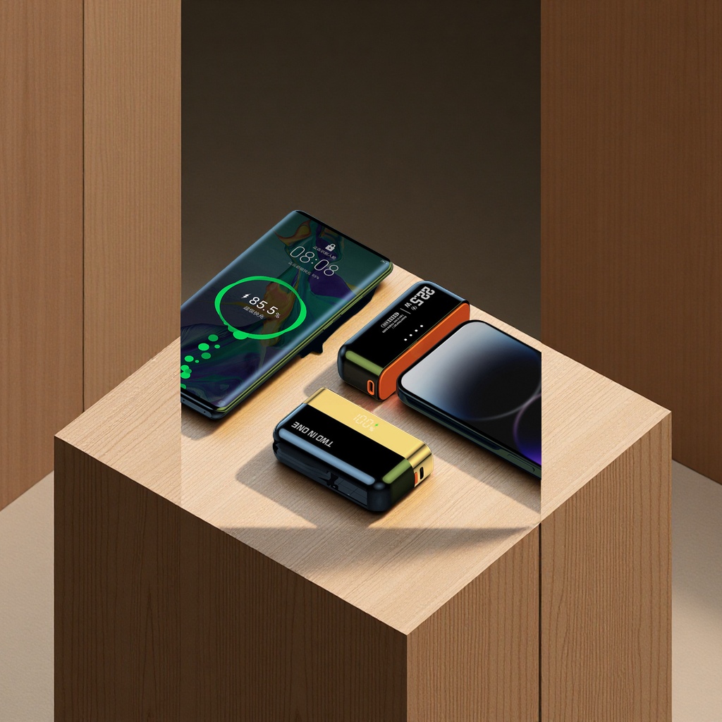Customized Cross-Border Capsule 1.2 Super Fast Charging Power Bank With 10,000 Mah Built-In Cable Portable Power Bank details Picture