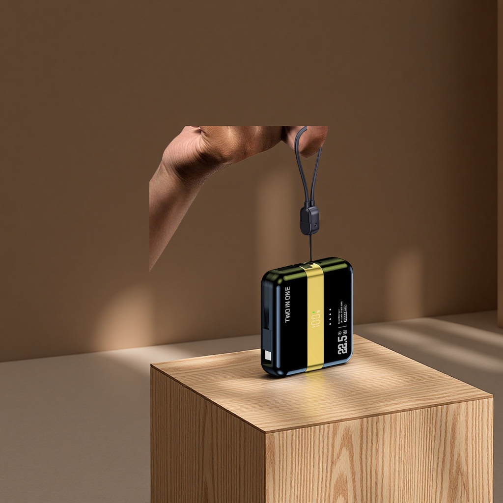 Customized Cross-Border Capsule 1.2 Super Fast Charging Power Bank With 10,000 Mah Built-In Cable Portable Power Bank Application Scenario