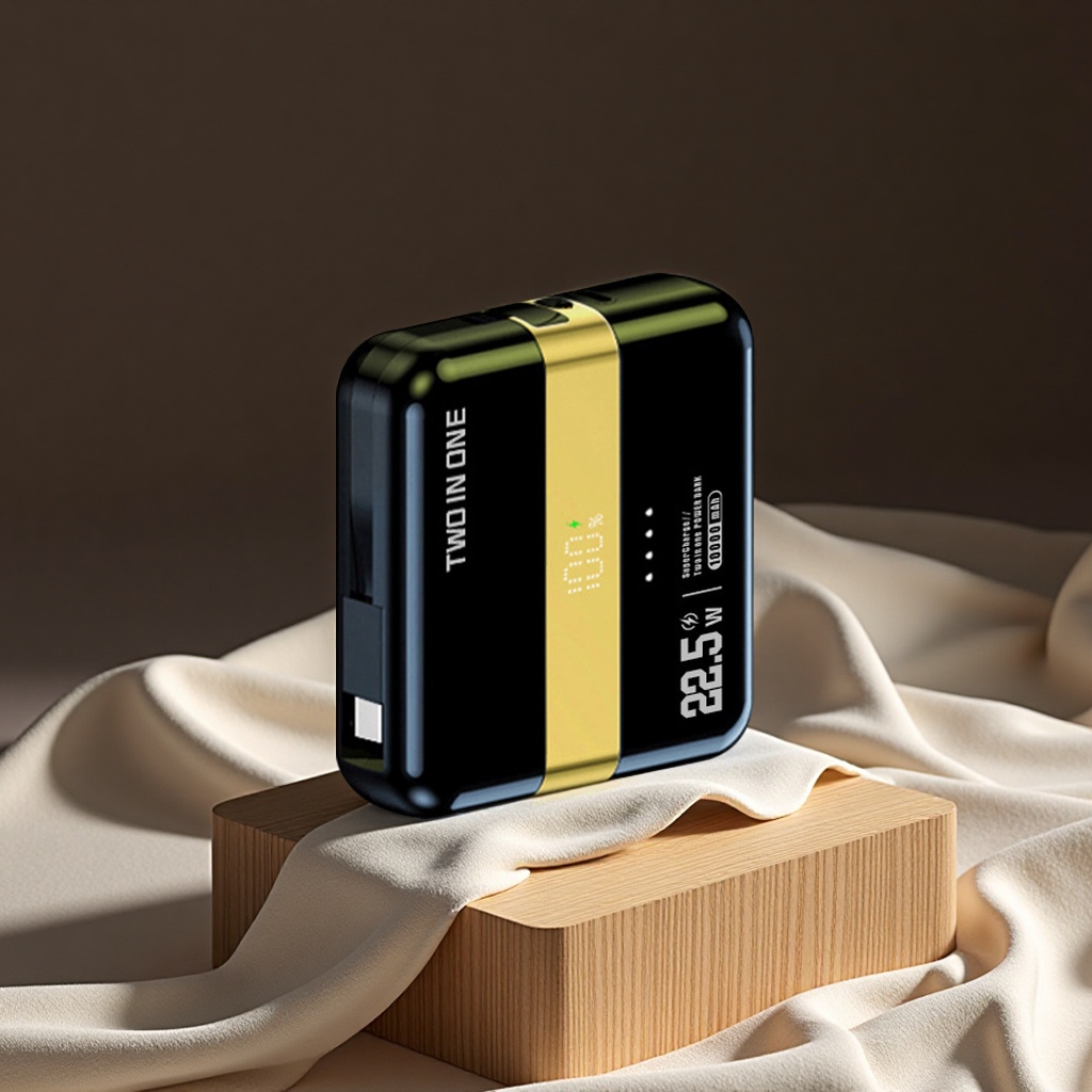 Customized Cross-Border Capsule 1.2 Super Fast Charging Power Bank With 10,000 Mah Built-In Cable Portable Power Bank Item Picture