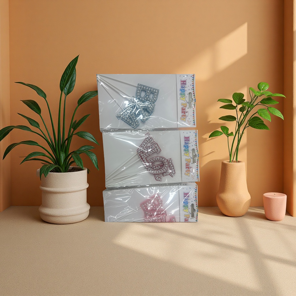 创意甜品工具 珍珠装饰字母主题蛋糕叉 适合生日派对庆祝活动使用