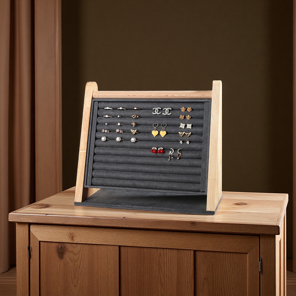 Solid wood vertical jewelry display stand, high-end ring and ear accessory storage plate, stud ring display plate, accessory rack, exquisite display stand, neat and orderly storage details Picture