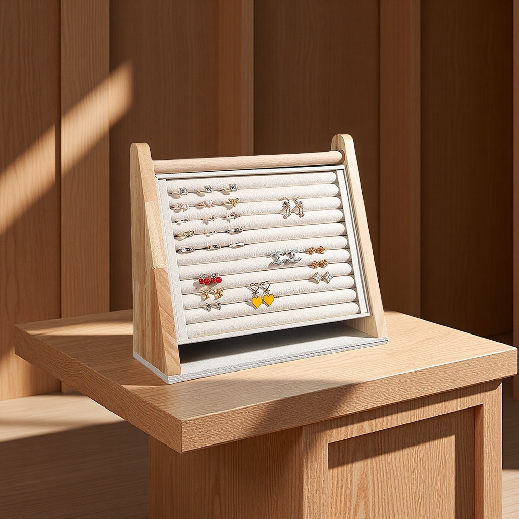 Solid wood vertical jewelry display stand, high-end ring and ear accessory storage plate, stud ring display plate, accessory rack, exquisite display stand, neat and orderly storage Application Scenario