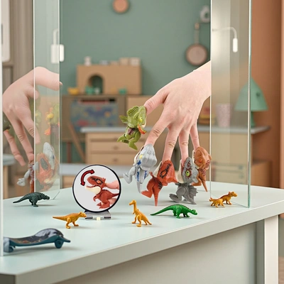 Cross-border children's special gacha figurine, small dinosaur simulation model, fingertip dinosaur toy, Tyrannosaurus rex, Triceratops image, finger-biting comfort gadget thumbnail