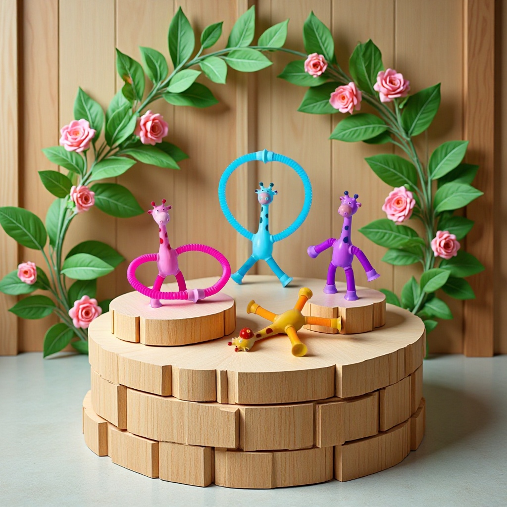 儿童创意解压百变伸缩长颈鹿玩具 闪光伸缩管卡通玩意 减压神器 安全无毒材质