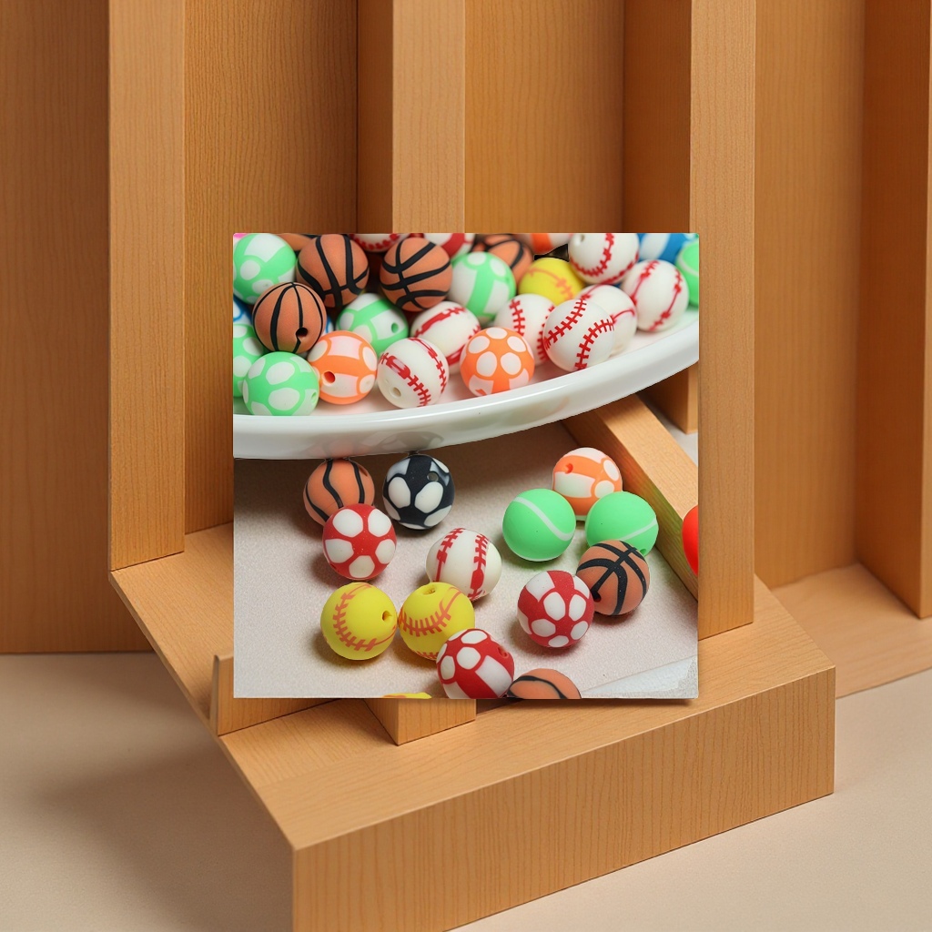 8mm two-color sports ball soft clay beads with straight holes, DIY creative jewelry materials, cute toy beads, string beads, pendants, earrings, necklaces, handicrafts, toy beads