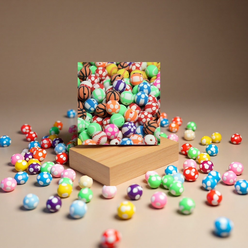 8mm two-color sports ball soft clay beads with straight holes, DIY creative jewelry materials, cute toy beads, string beads, pendants, earrings, necklaces, handicrafts, toy beads details Picture